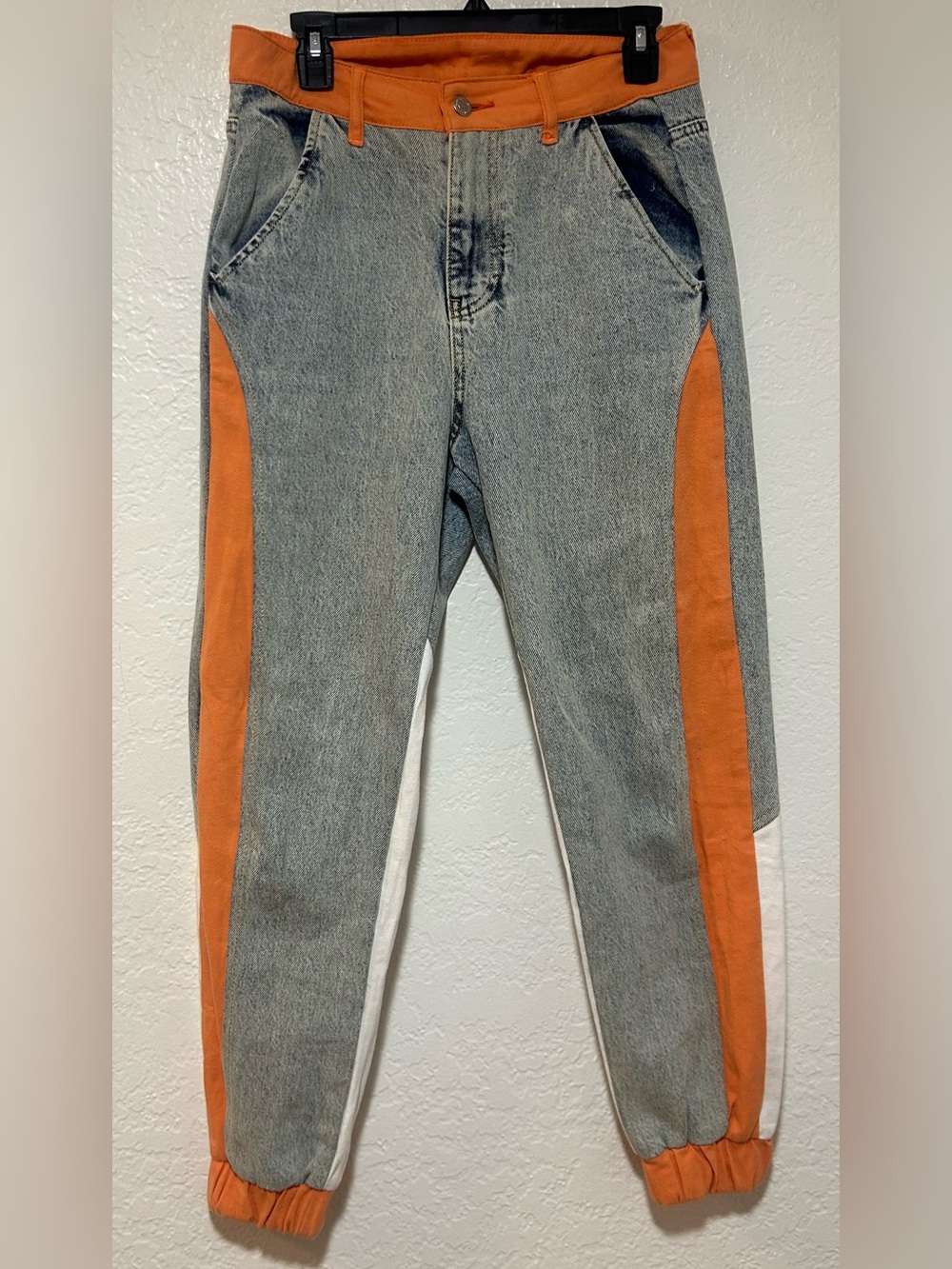 Denim Joggers with Orange & White Side Panels